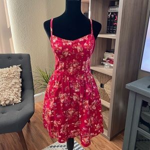 Floral red summer dress with pockets